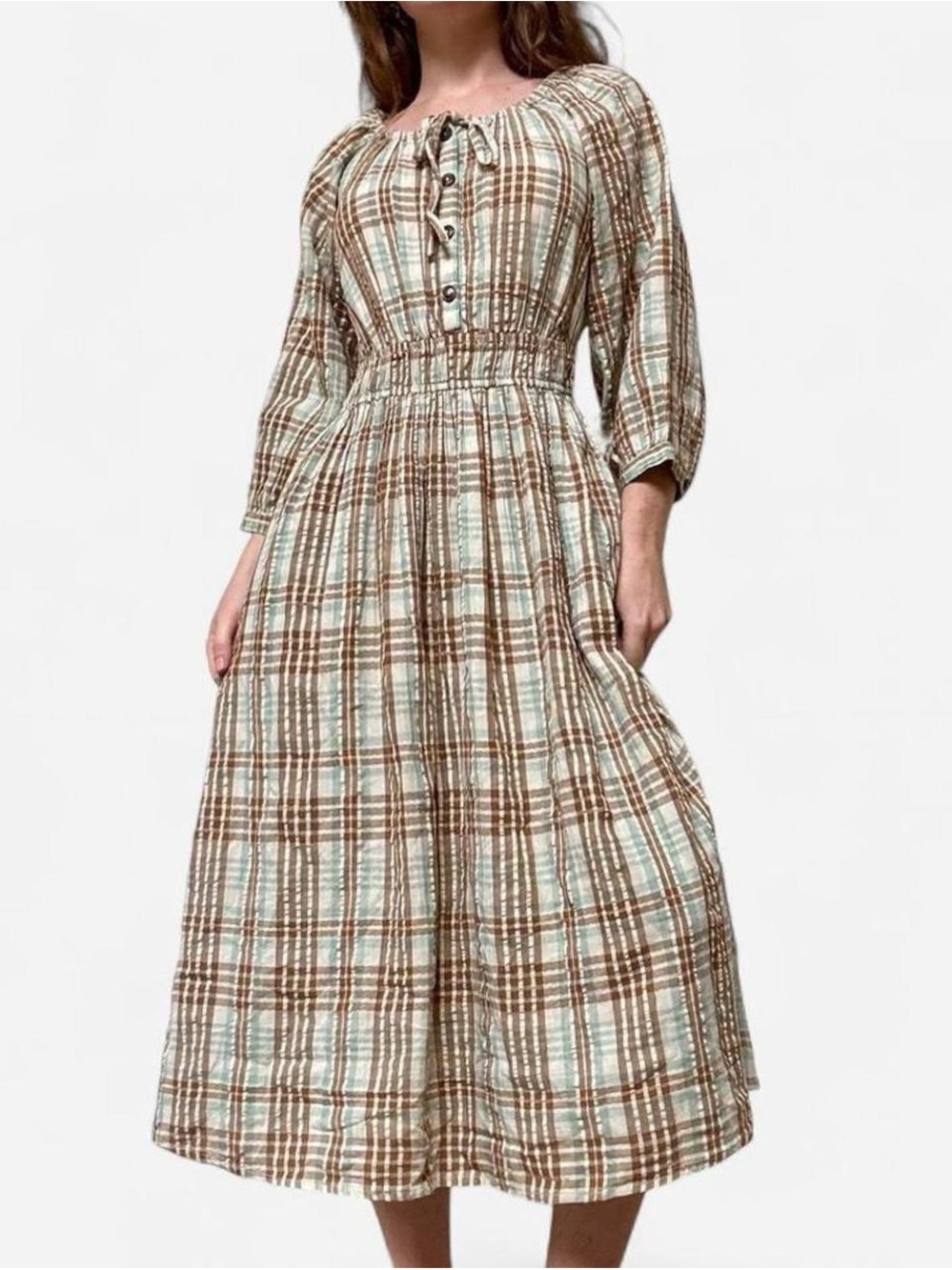 Downeast 100% cotton plaid prairie dress